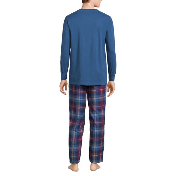 NWT Blake Shelton Lands End Men's Flannel Knit Pajamas Set Blue Plaid size LT - Picture 2 of 6